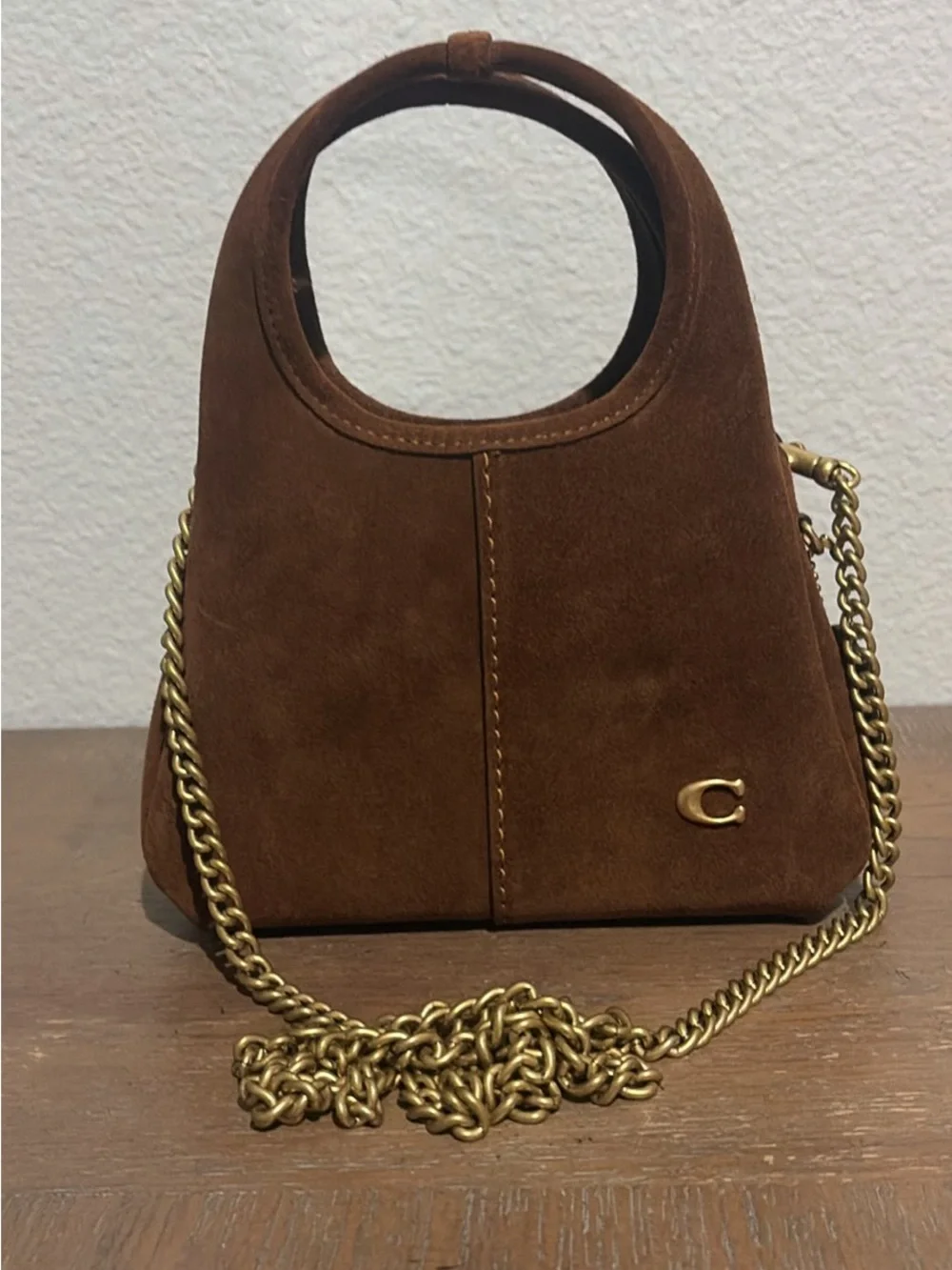 Coach Brown Suede Mini Circle Handle Bag